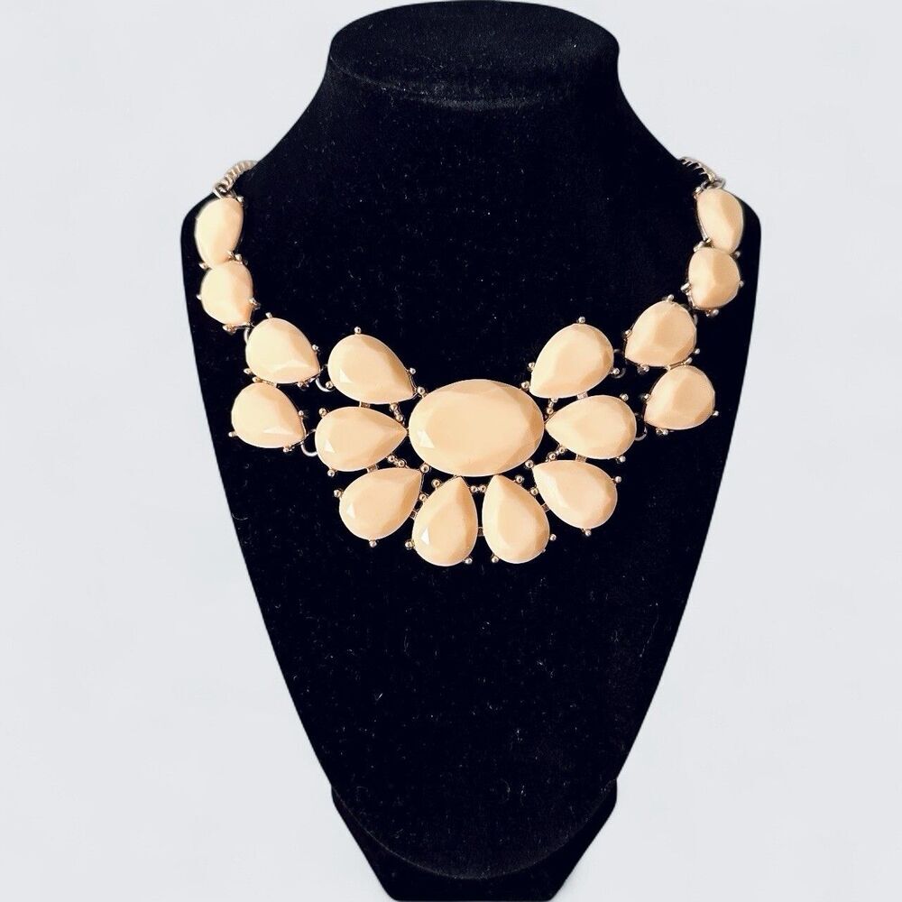 VTG Cabochon Teardrop Bib Statement Necklace Gold Tone Metal
